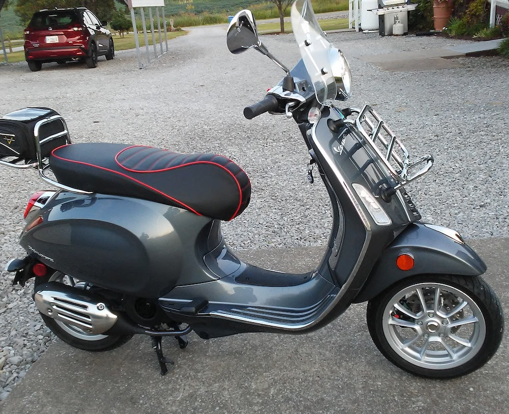 Vespa Sprint / Primavera Padded Black and Red Seat Cover