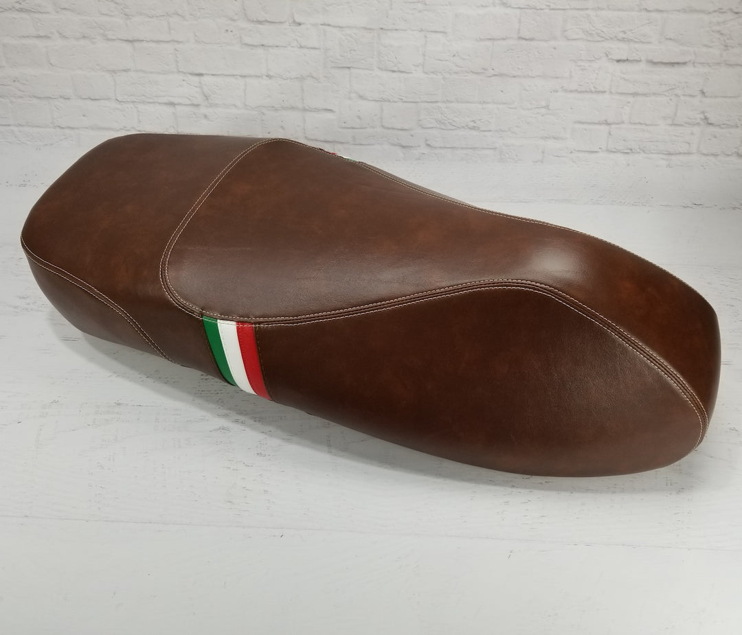 Vespa GTS 250 300 Seat Cover Whiskey Brown, Italian Stripe option