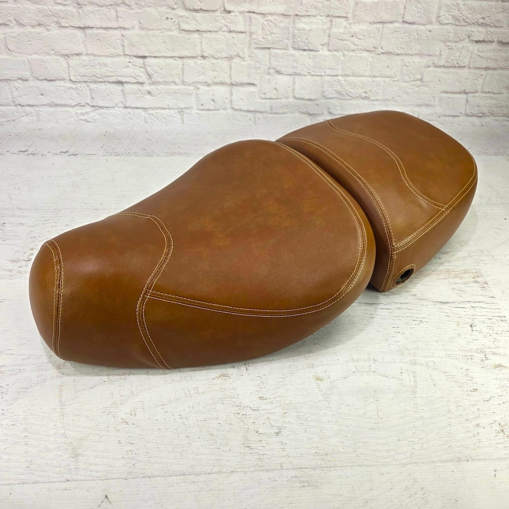 Vespa LXV Distressed Caramel Seat Cover Handmade French Seams