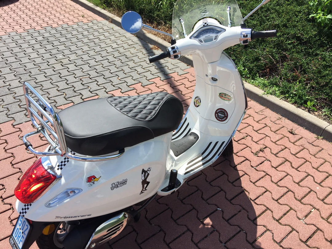 Vespa Sprint / Primavera 50 - 150 Black Diamond Seat Cover, handmade