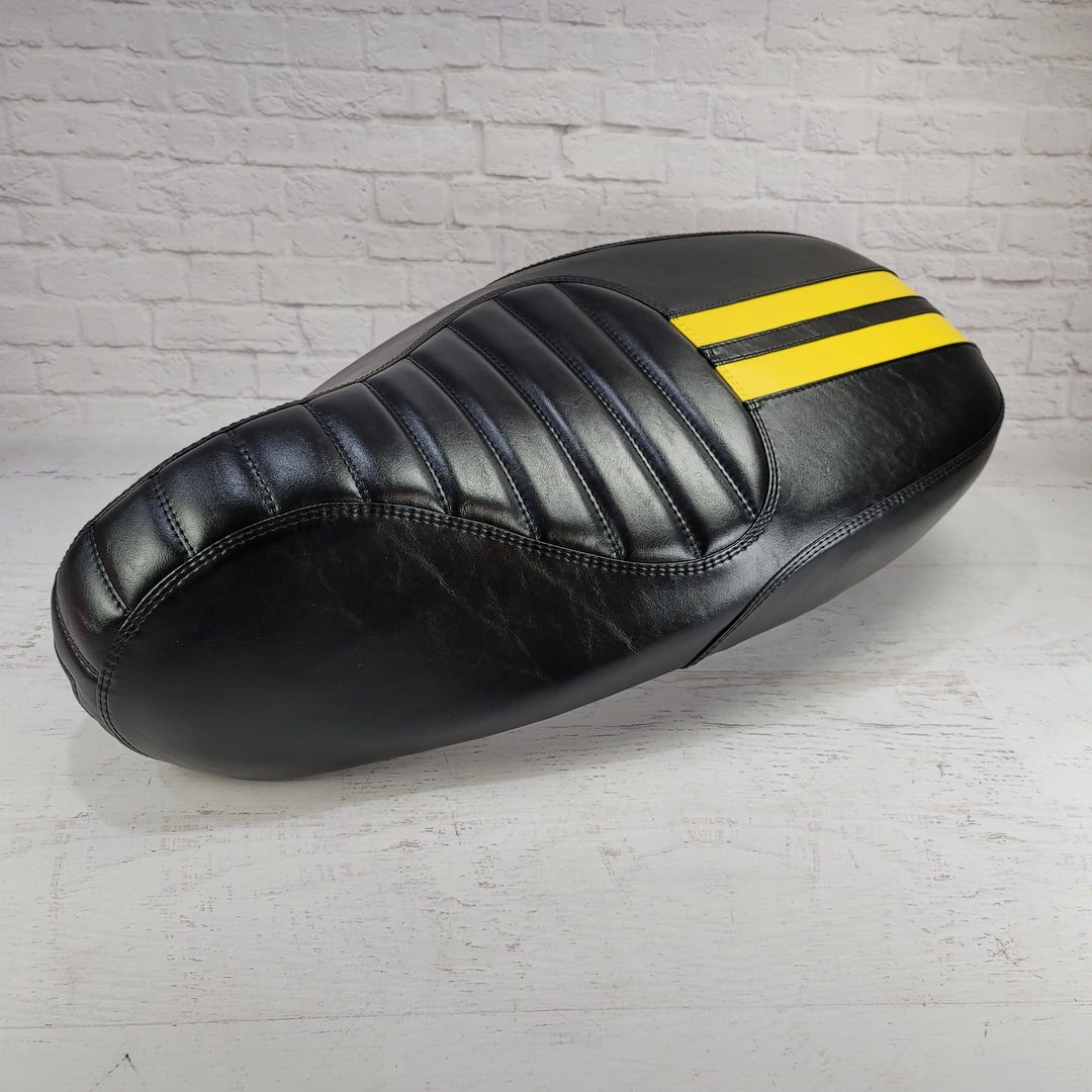 Vespa Sprint / Primavera Seat Cover Satin Black with Dual Racing Stripes