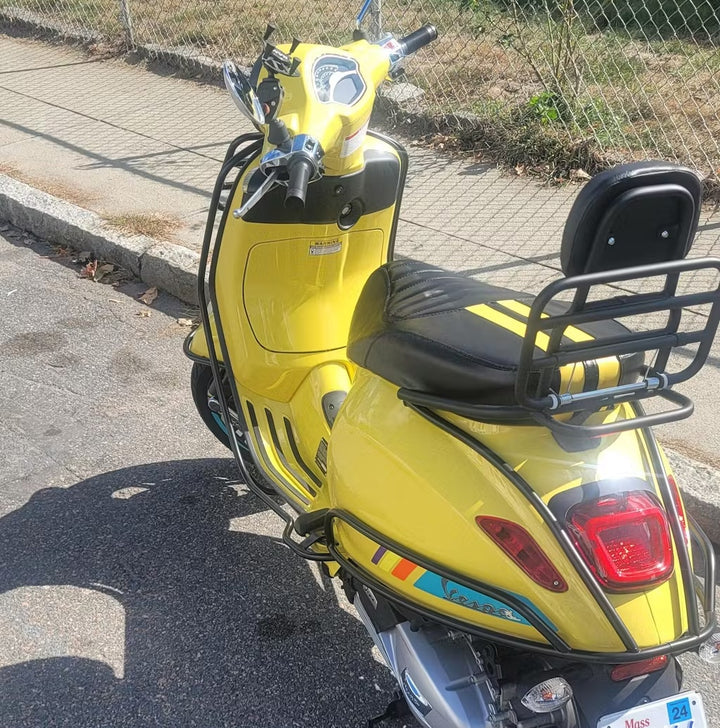 Vespa Sprint / Primavera Seat Cover Satin Black with Dual Racing Stripes